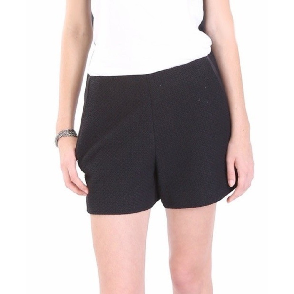 rag‎ & bone Cora Shorts Black High Waist Tweed Leather Trim Women's Size 0